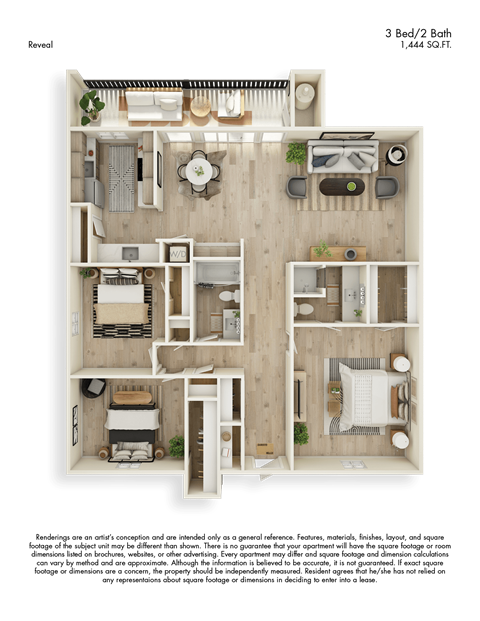 Reveal 3D Floor Plan 3 Bed 2 Bath 1444sf